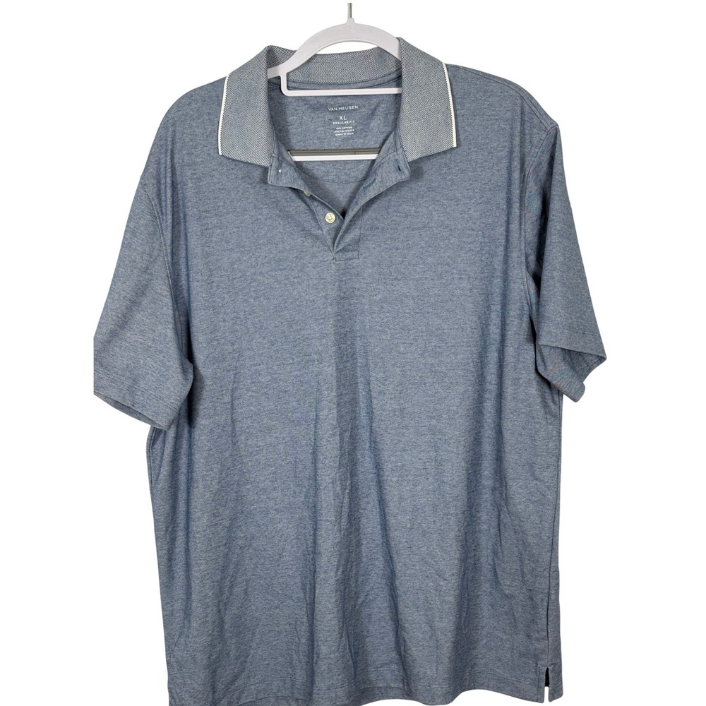 Van Heusen Mens XL Regular Fit Blue Heather Polo Shirt Short Sleeve 5077688401